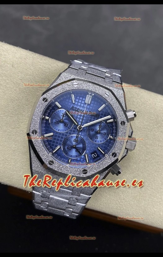 Reloj Royal Oak Chrono 26240 con esfera azul hielo y oro blanco esmerilado, réplica de alta calidad