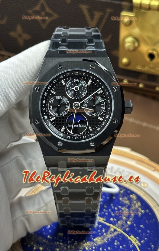 Reloj Royal Oak 26579CE con calendario perpetuo y cerámica negra, réplica de alta calidad