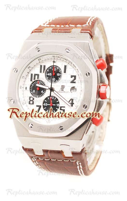 Audemars Piguet Royal Oak Offshore Dial Blanco in Correa de cuero