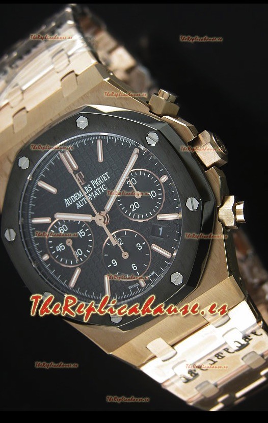 Audemars Piguet Royal Oak Réplica espejo 1:1 en Oro Rosado y Dial en Cerámica texturizado a Cuadros