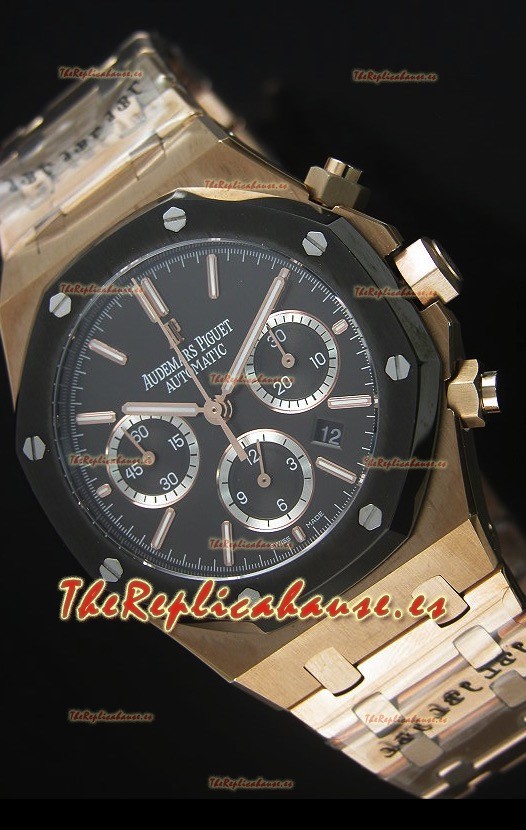 Audemars Piguet Royal Oak Oro Rosado, Dial en Cerámica color Negro - Réplica en escala 1:1