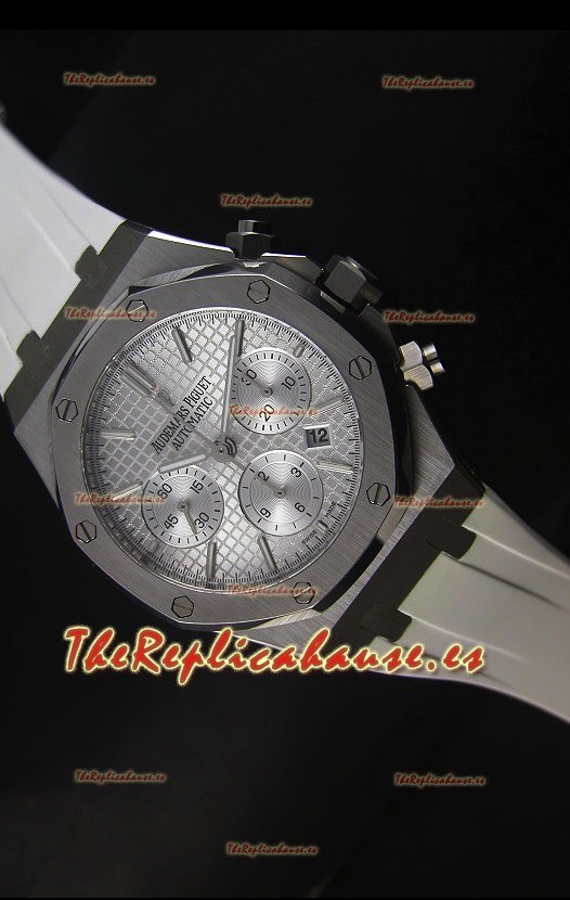 Audemars Piguet Royal Oak Reloj Cronógrafo en Acero Inoxidable Caja y Bisel en Blanco