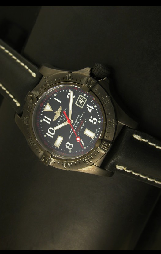 Breitling Seawolf Revestimiento PVD, Reloj Suizo Correa Negra