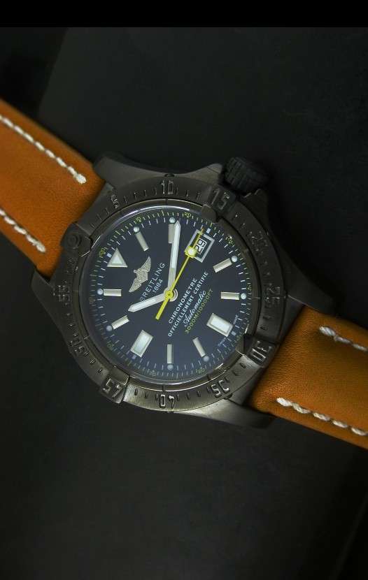 Breitling Seawolf Reloj Suizo con Revestimiento PVD en Correa Marrón