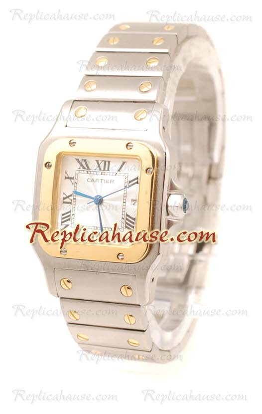 Cartier Santos 100 Dos Tonos Réplica tamaño Reloj para Dama