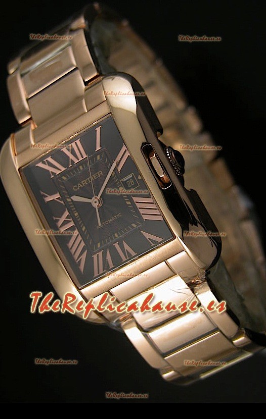Cartier Tank Anglaise Mid Sized, Reloj Réplica Suiza color Oro Rosado - Réplica en escala 1:1