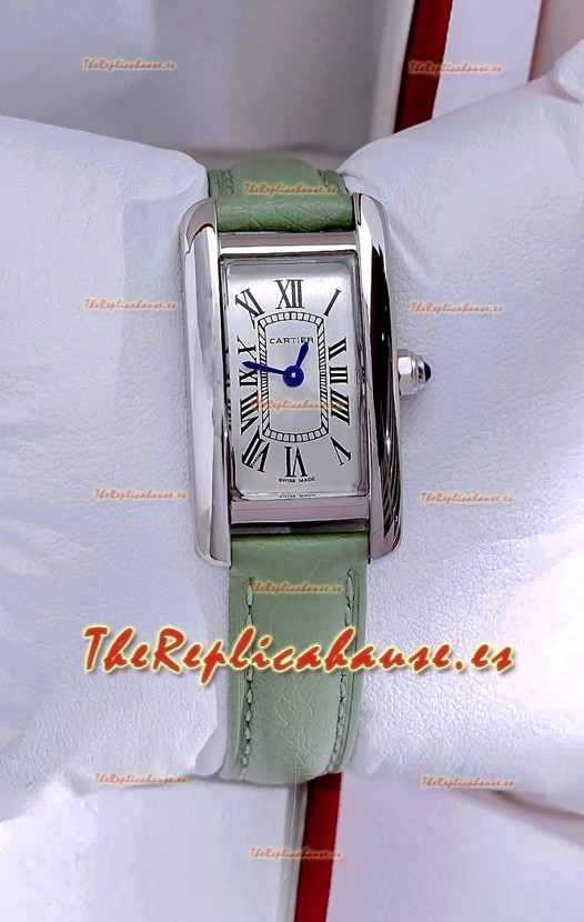 Reloj Cartier Tank Americaine de acero de 19,4 mm con correa verde y movimiento de cuarzo suizo