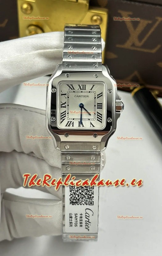 Reloj Cartier Santos Swiss Quartz de 27 mm con esfera de acero, réplica de alta calidad
