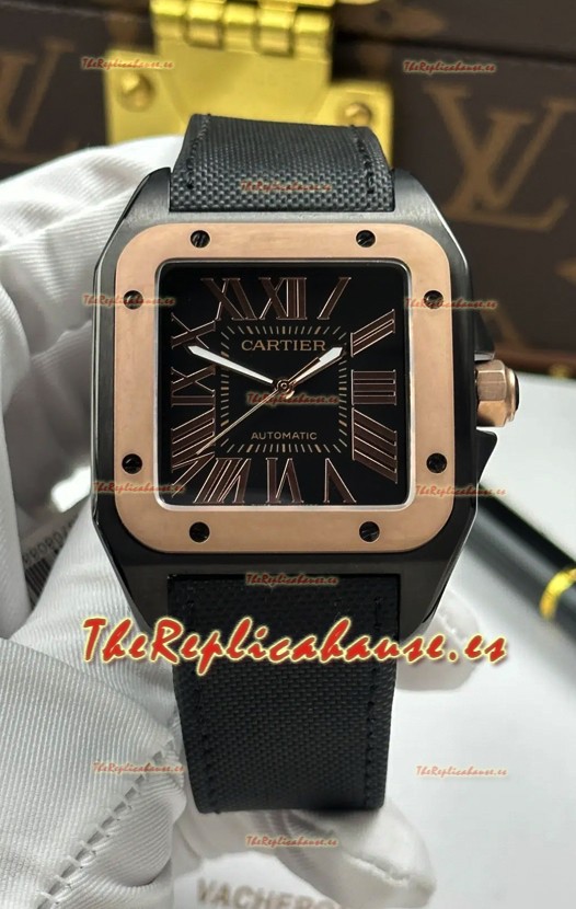 Reloj Santos De Cartier con esfera negra y revestimiento PVD MLF Superclon
