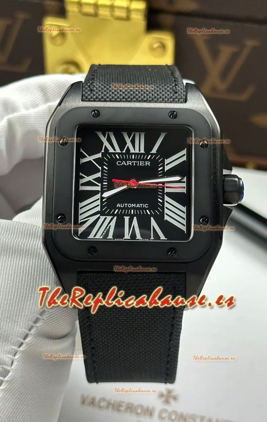 Reloj Santos De Cartier con esfera negra y revestimiento PVD MLF Superclon