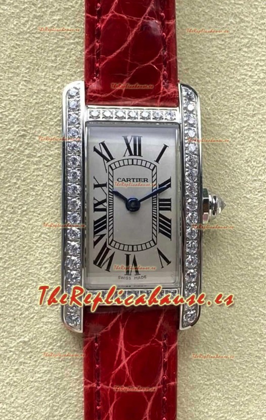 Reloj réplica suizo Cartier Tank Americaine de cuarzo suizo con caja de acero de 19 mm