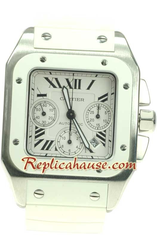 Cartier Santos 100 Suizo Cronógrafo Reloj - Correa de Goma