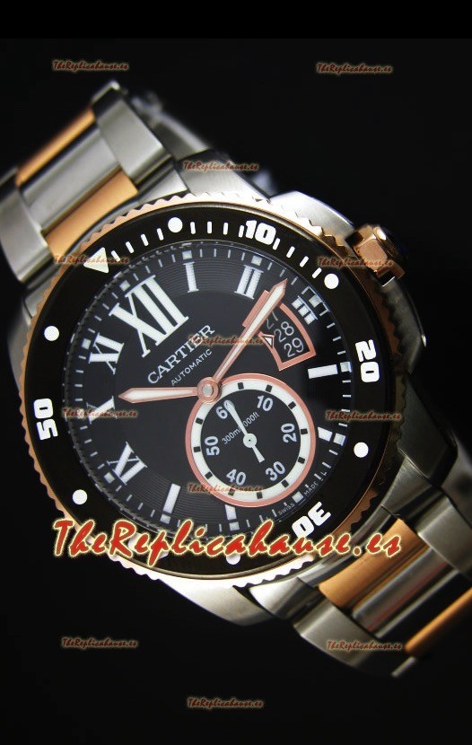Calibre De Cartier Reloj con Caja de Acero 42MM Dial Negro Color de la Caja en Dos Tonos - Reloj Réplica Espejo 1:1