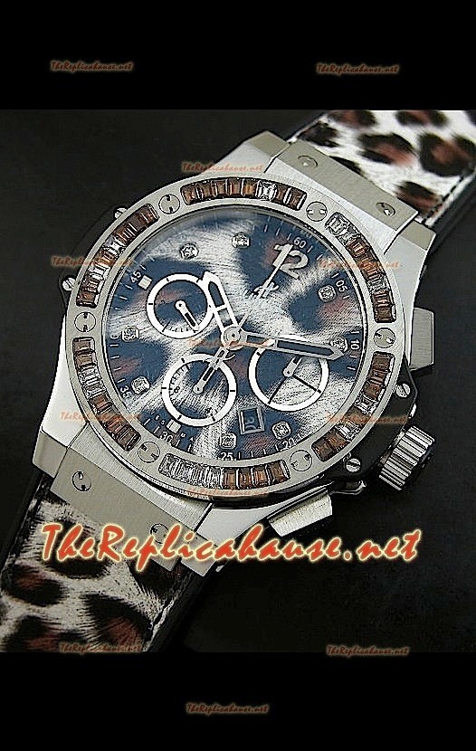 Hulbot Big Bang Edición Leopardo con estuche de acero inoxidable