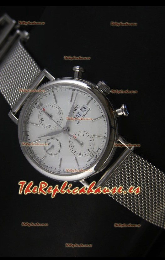 IWC Portofino Cronógrafo Reloj Suizo en Correa de Malla Dial Blanco 