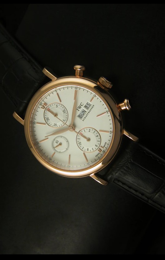 IWC Portofino Reloj Suizo Cronógrafo Caja en Oro Rosado Dial Blanco