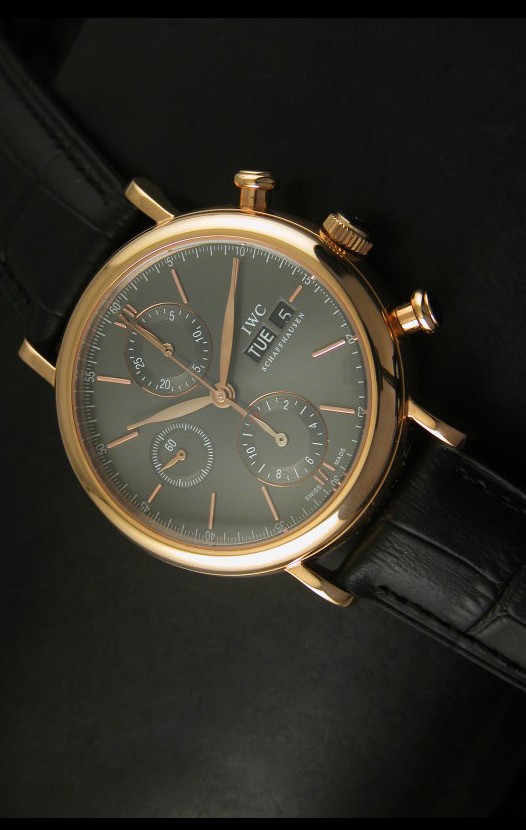 IWC Portofino Reloj Suizo Cronógrafo Caja en Oro Rosado Dial Gris