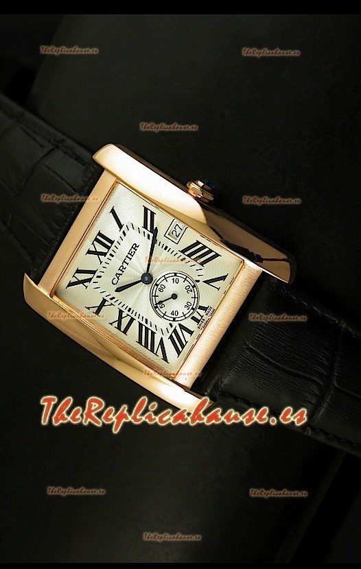 Cartier Tank Anglaise, Reloj Réplica Japonesa Oro Rosado, Dial color Blanco, tamaño 34MM