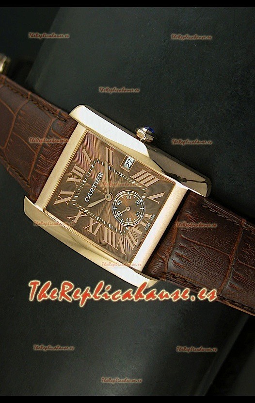 Cartier Tank Anglaise, Reloj Réplica Japonesa Oro Rosado, Dial color Marrón, tamaño 34MM