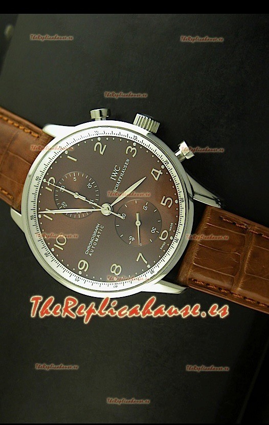 IWC Portuguese Reloj Réplica Suiza cronógrafo en Acero, edición réplica, escala 1:1