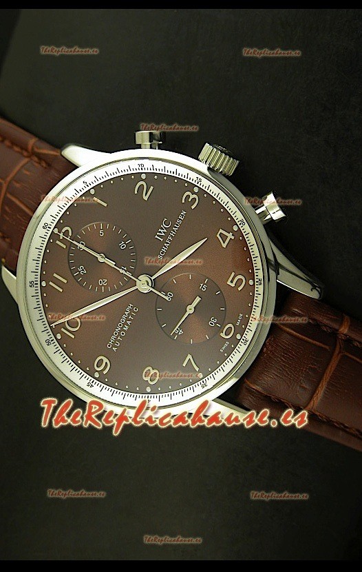 IWC Portuguese Reloj Réplica Suiza cronógrafo en Acero, edición réplica, escala 1:1