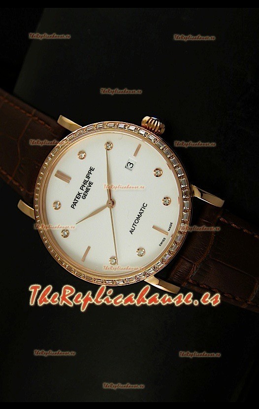 Patek Philippe Calatrava 5298 Reloj Réplica Suiza en Oro Rosado - Horas en Diamantes
