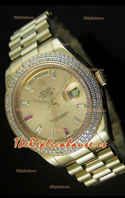 Rolex Day Date II, Reloj Réplica Suiza 41MM - Dial de Oro - réplica en escala 1:1