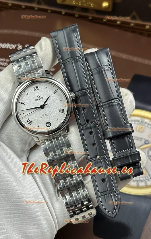 Reloj Omega De Ville automático de 34 mm con esfera blanca y caja de acero, réplica de alta calidad