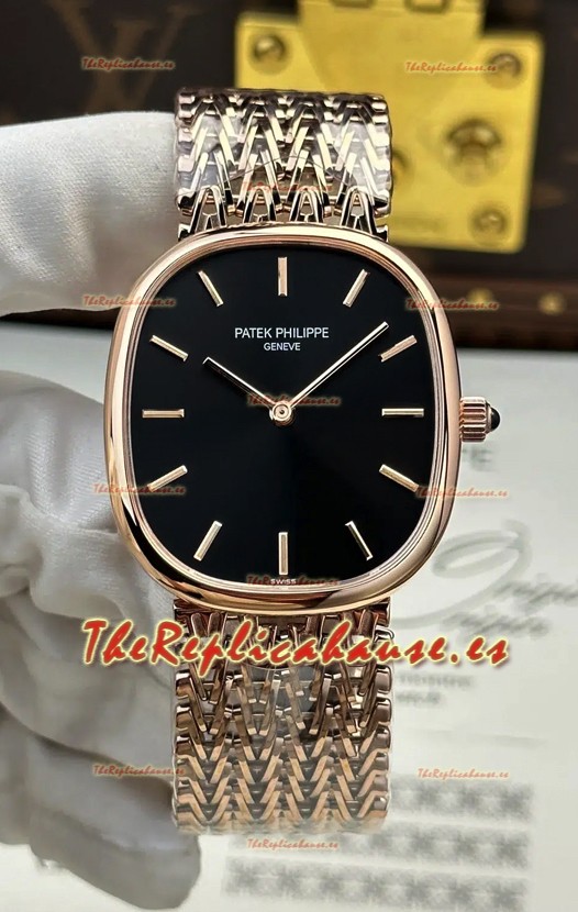 Reloj Patek Philippe Golden Ellipse 5738/1R-001 de oro rosa con esfera negra, superclon