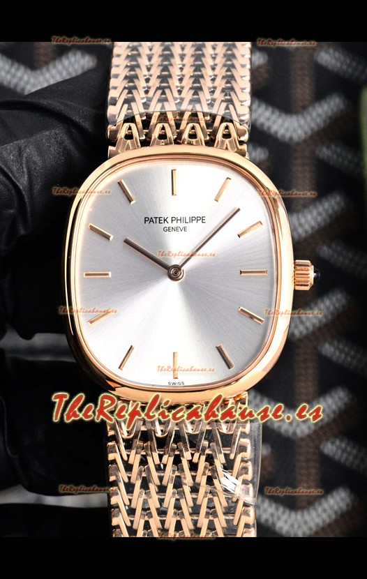 Reloj Patek Philippe Golden Ellipse 5738/1R-001 con esfera de acero y oro rosa, superclon