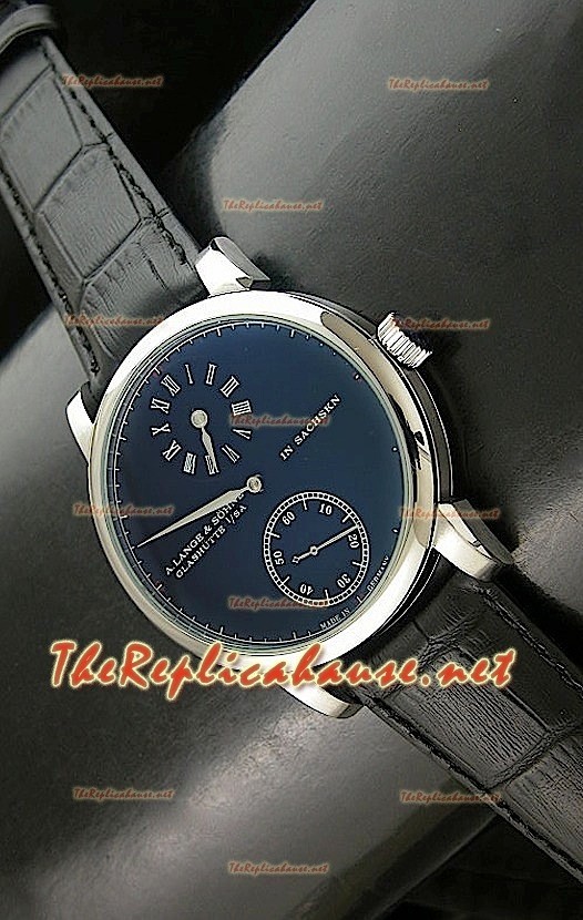 Réplica de reloj automático japonés Alange Sohne de esfera negra