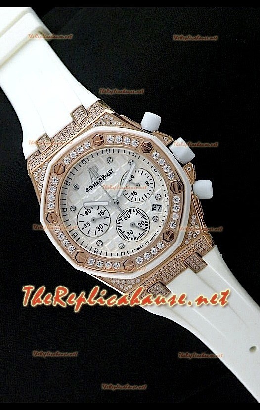 Audemars Piguet Royal Oak Cronógrafo para Señoras con Esfera Blanca y Oro Rosa
