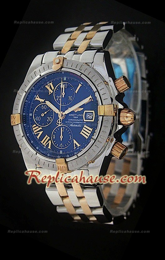 Breitleng Chronomat Evolution Reloj Dos Tonos con Esfera Azul Clara