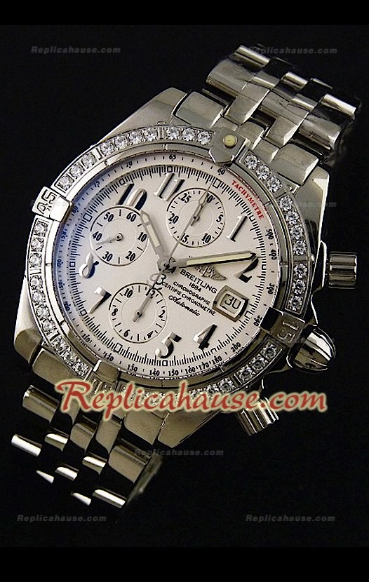 Breitleng Chronomat Evolution Reproducción Reloj Suizo con Diamantes en Bisel