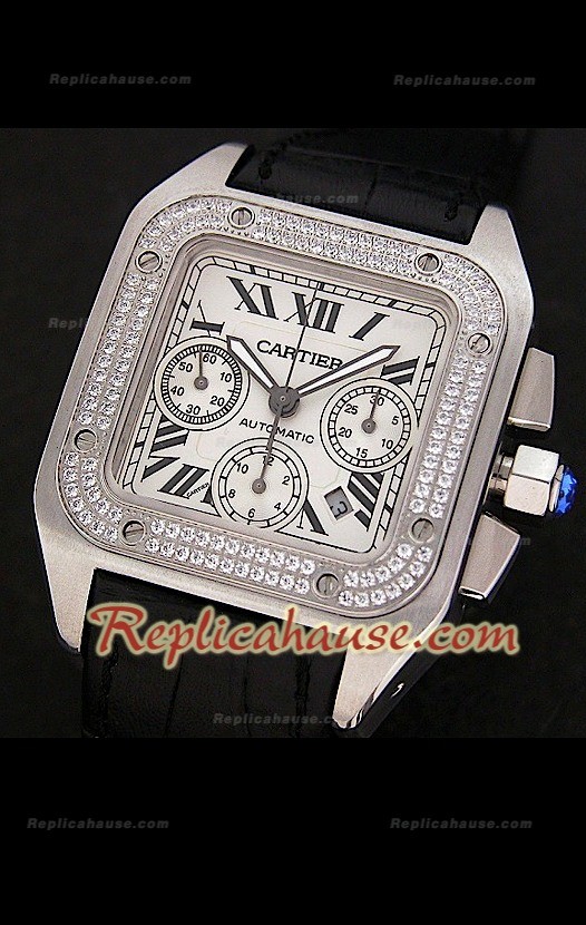 Cartier Santos 100 XL Reloj Cronógrafo Suizo - Reproducción Escala 1:1