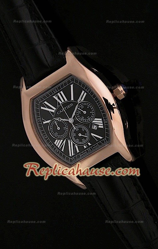 Cartier Tortue Reloj Cronógrafo Japonés de Cuarzo en Oro Rosa
