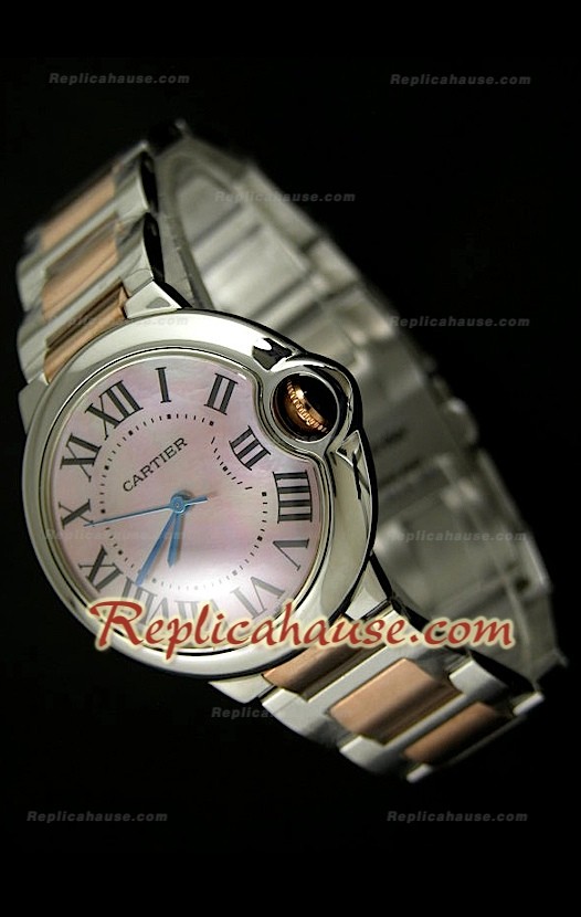 Ballon De Cartier Reproducción Reloj Suizo - Reloj Mediano Dos Tonos - 38MM