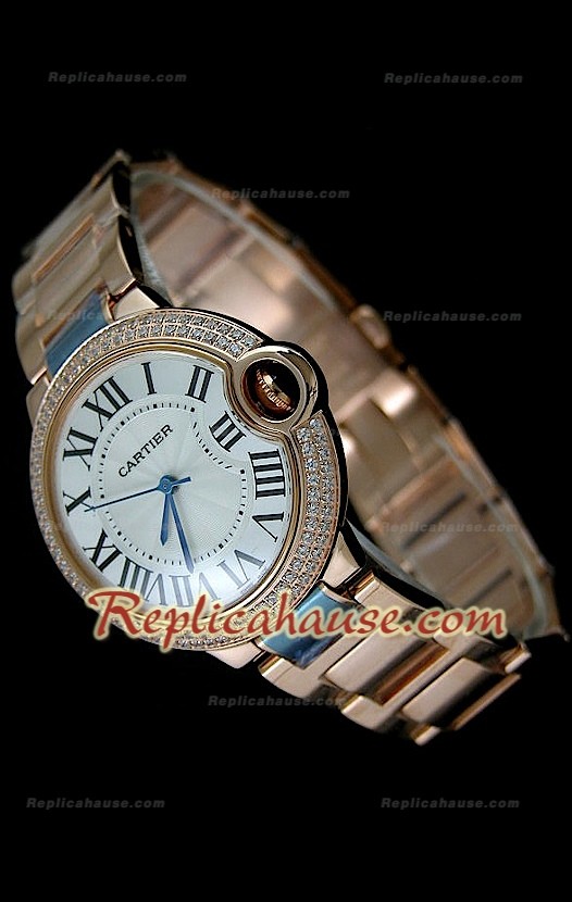 Ballon De Cartier Reproducción Reloj Suizo - Mediano- de Oro Rosa 38MM