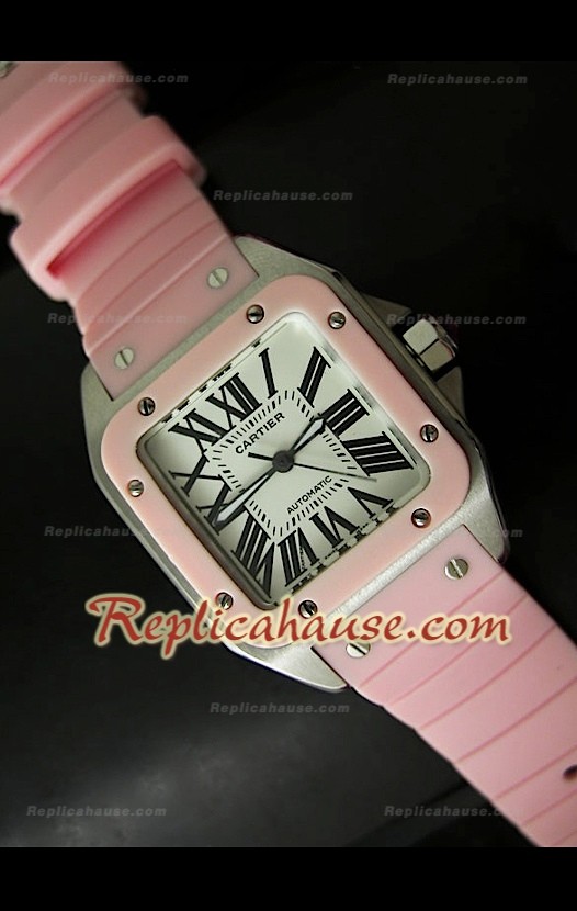 Cartier Santos 100 Reloj Automático Suizo Para Señoras en Penk - 33MM