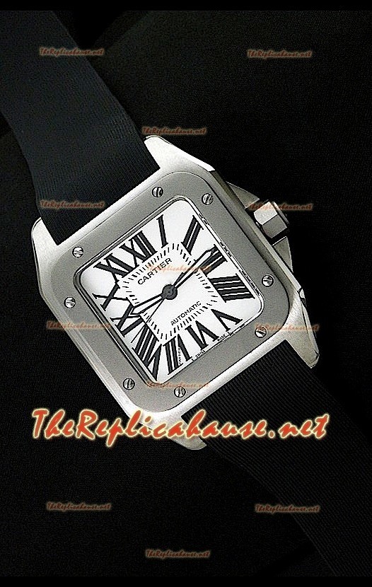 Cartier Santos 100 Reloj Suizo con Caja de Acero Réplica Escala 1:1 - 42MM