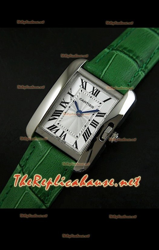 Cartier Tank Française para damas malla verde con estuche de acero