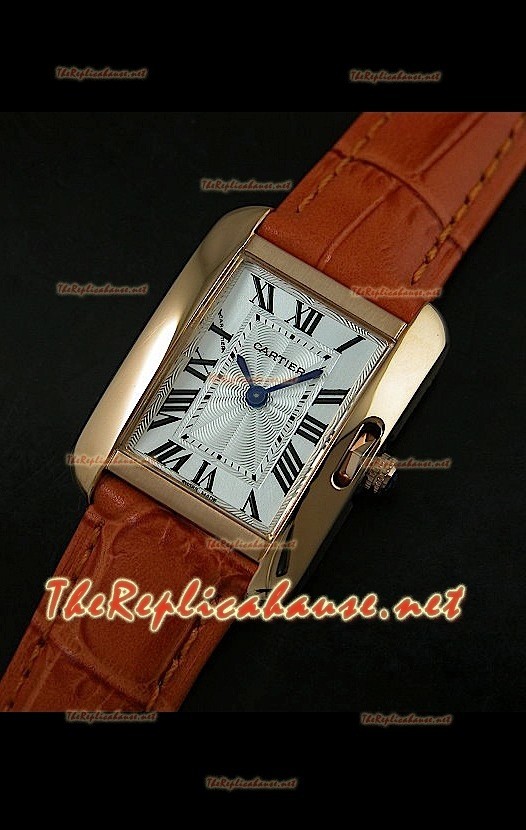 Cartier Tank Française para damas malla marrón con estuche dorado.