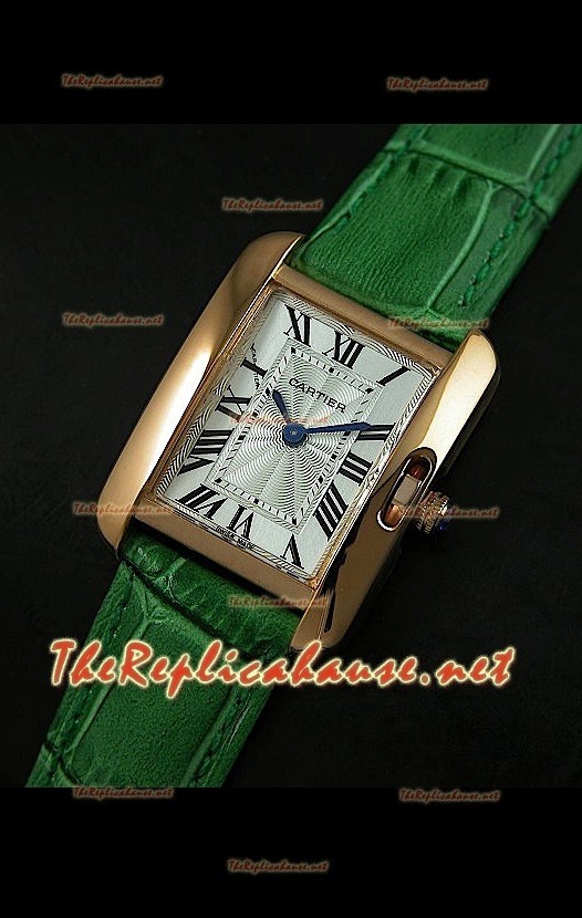Cartier Tank Française para damas malla verde con estuche dorado