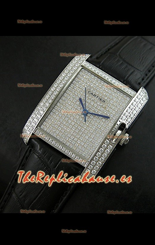 Cartier Tank Anglaise para damas Réplica Cascasa de acero/Malla negra 