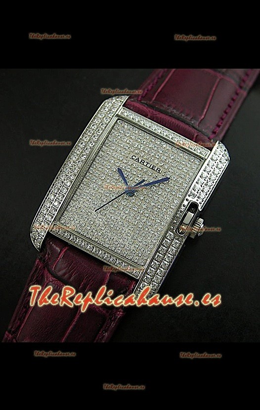 Cartier Tank Anglaise para damas Réplica Cascasa de acero/Malla castaña