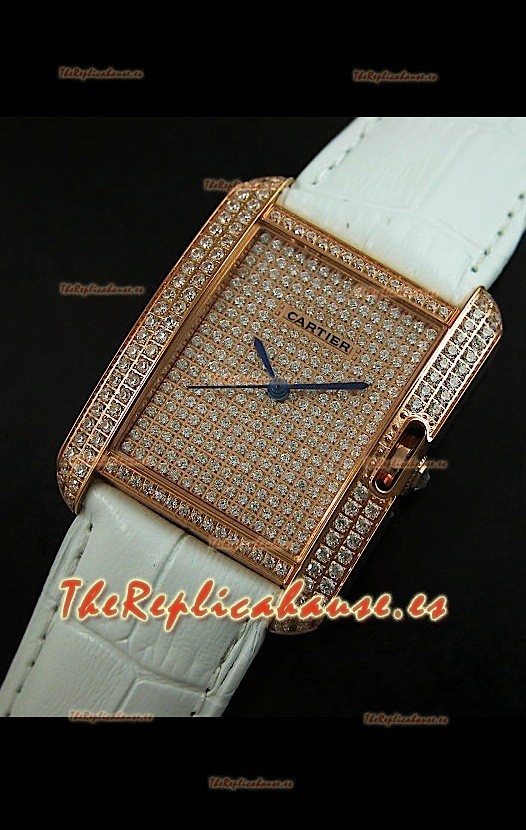 Cartier Tank Anglaise para damas Réplica Cascasa de oro/Malla blanca 