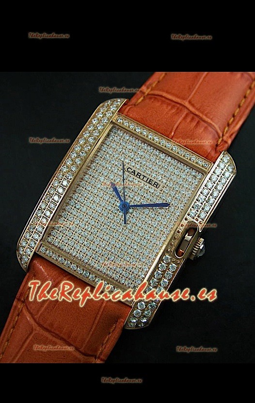 Cartier Tank Anglaise para damas Réplica Cascasa de oro/Malla marrón