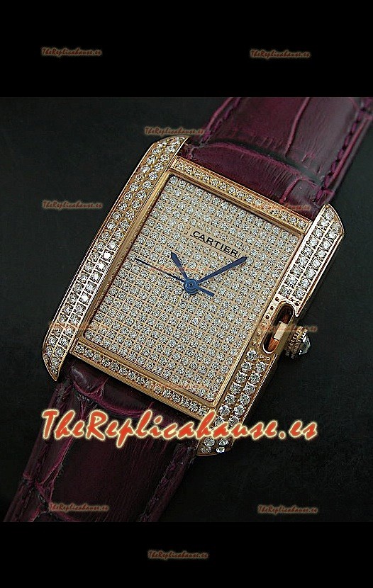Cartier Tank Anglaise para damas Réplica Cascasa de oro/Malla castaña