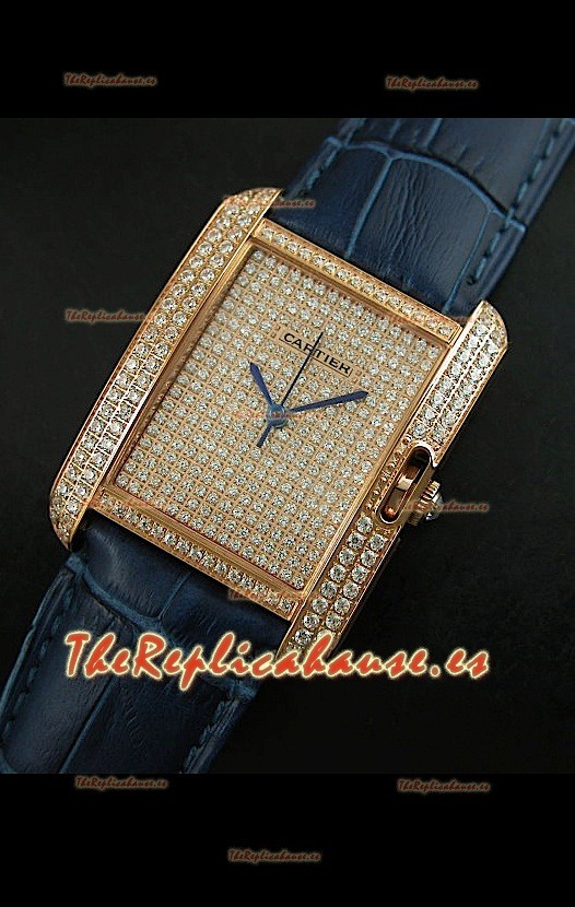 Cartier Tank Anglaise para damas Réplica Cascasa de oro/Malla púrpura