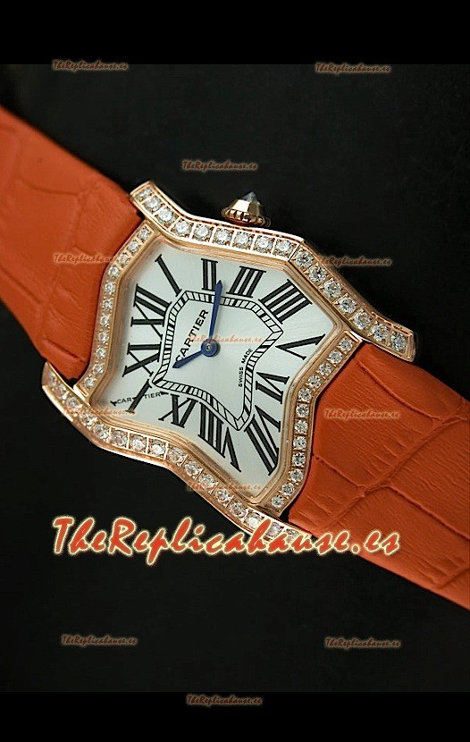 Cartier Tank Folle para damas Réplica Carcasa de oro amarillo Malla naranja 